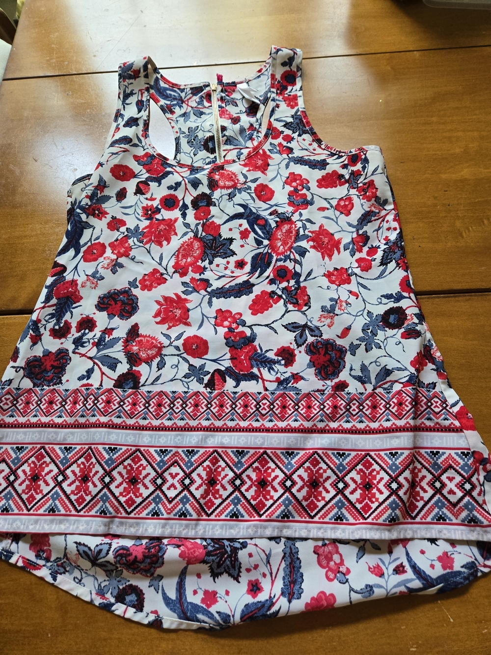 Xhilaration Red & Navy Floral Racerback Tank